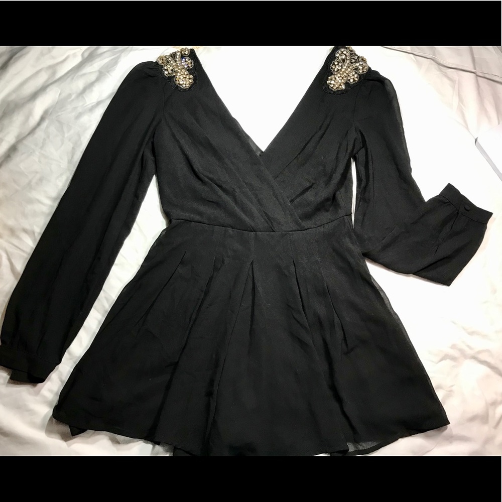 Elegant Black Surplice Romper
